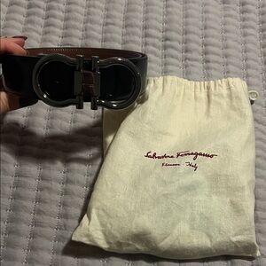 Salvatore Ferragamo Black and Brown Leather Belt